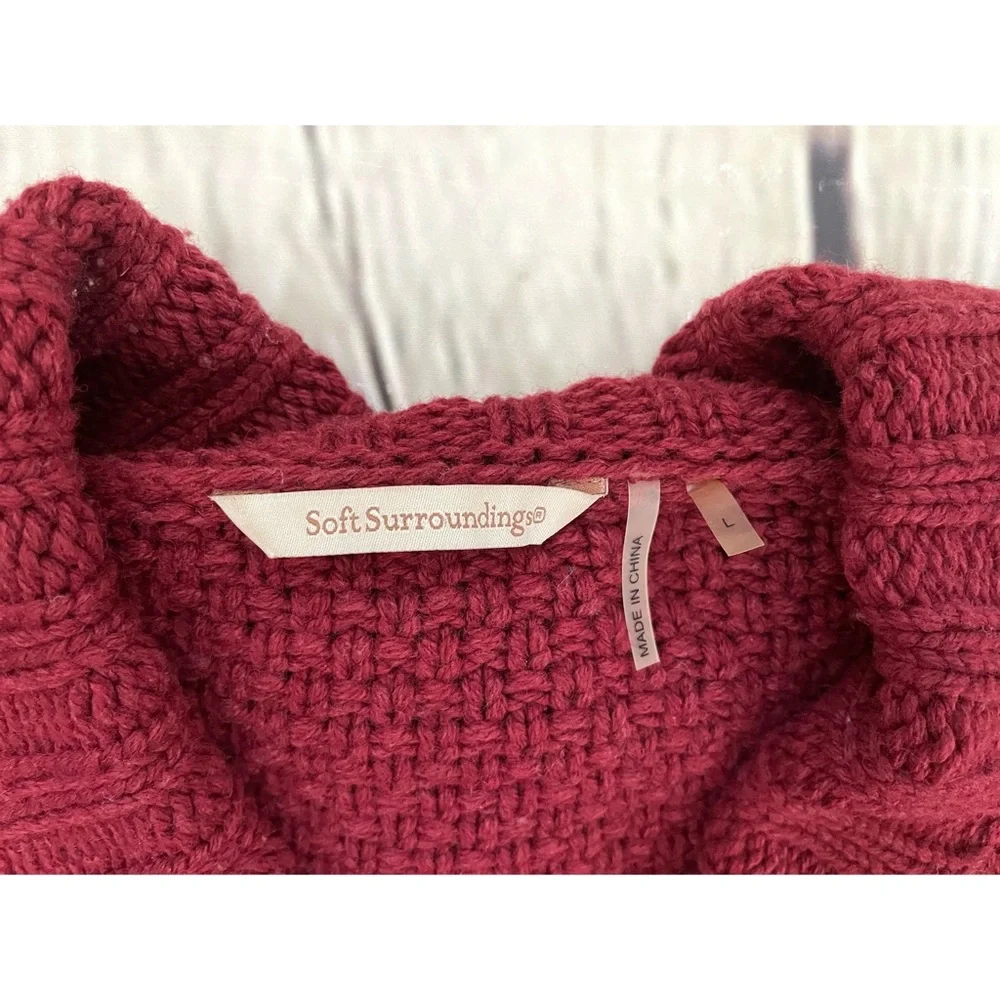 Soft Surroundings Maroon Wool Blend Cable Knit Sweater